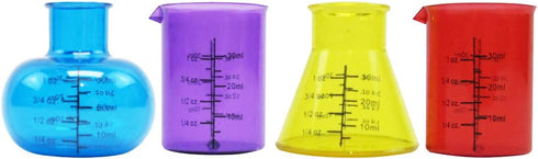 Treasure Gurus Novelty Chemistry Beaker Plastic Drink Shot Glass Set - 4 Glasses Science Flask Party Supply