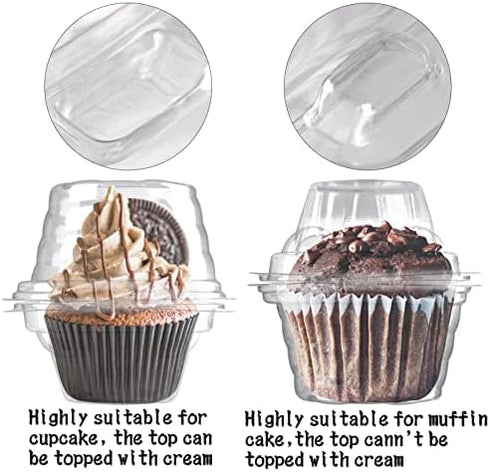 50 Pack Individual Cupcake Containers - Stackable Plastic Cupcake Boxes with Deep Dome for Cupcake Carrier