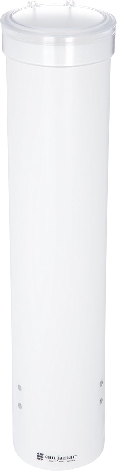 San Jamar Medium Cup Dispenser for 4-10 Oz. Cups, White Plastic, 16 Inches, Flip Cap for Restaurants