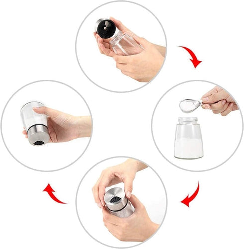 Elegant Salt and Pepper Shakers Set of 2 with Adjustable Pour Holes - Premium Stainless Steel and Glass Dispenser