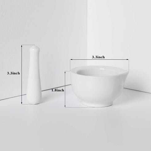 LEETOYI Porcelain Small Mortar and Pestle, Ceramic Herb Grinder Pill Crusher Set, 3.3 inch, White