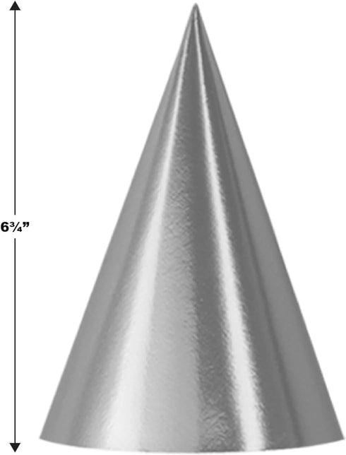 Beistle 24-Piece Cone Hats in Silver, Classic Elegant Party Supplies for Birthdays, Anniversaries