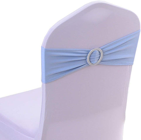 Tvoip 10PCS Chair Cover Stretch Band with Buckle Slider Sashes for Wedding Banquet Decoration (Light Blue)