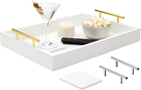 Juvale Ottoman Tray with Coasters & Interchangeable Gold & Silver Handles -