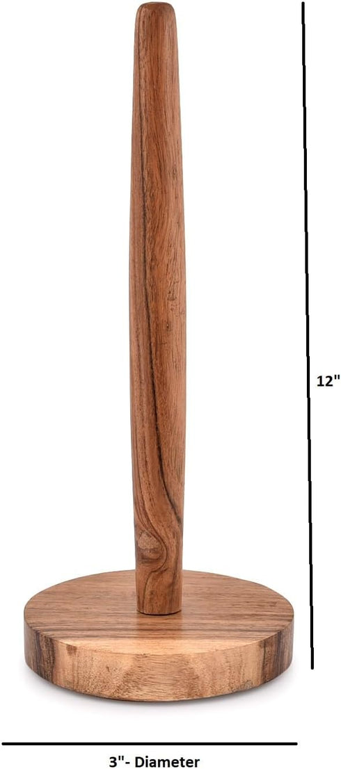 NIRMAN Acacia Wood Paper Towel Holder, Decorative Countertop Standing Rolls Holder for Kitchen, Toilet, Pantry, Bathroom