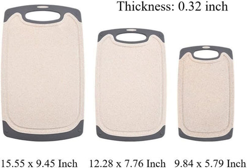 Cutting Boards for Kitchen, Anti-Skid Eco-Wheat Straw Cutting Board Set, 3 Pcs, Dishwasher Safe, Light Brown