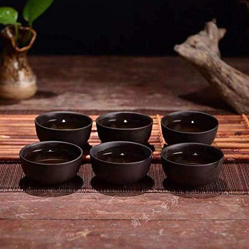Chinese Tea Tasting Cup Purple Sand Cups Tiny Tasting Cup Mini Tea Cup Purple Sand Kung Fu Tea Cup Ceramic Cup Tea Bowl Cup Set of 6 Black by HonHeam