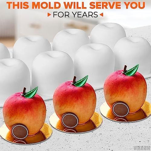 8 Cavity Apple Silicone Mold - 11.22 x 6.69 x 2.3 Inches, Non-Stick Baking Mold for Pastry, Jelly, Ice Cream, Soap,