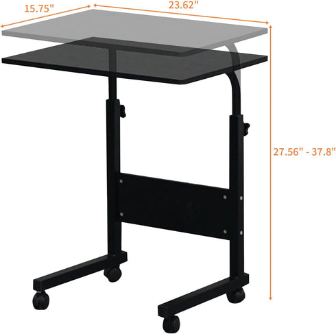 23.6 inch Karl home Small Side Mobile Table Computer Desk with Wheels Height Adjustable Rolling Potable Laptop Cart