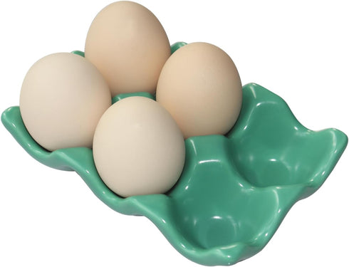 Ceramic Egg Holder - Porcelain Fresh Egg Tray for Fridge Countertop Kitchen Storage, Holds Half Dozen 6 Cups