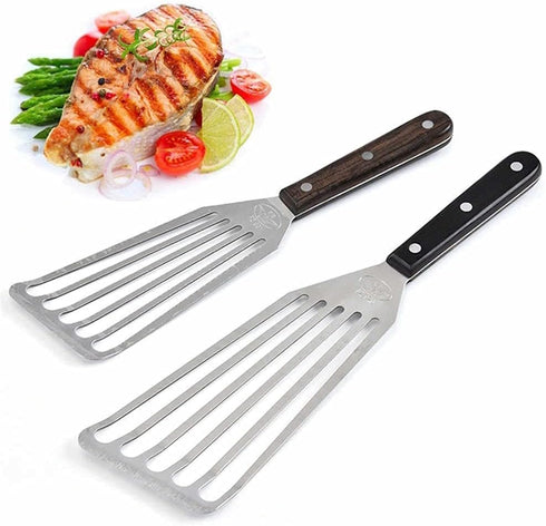 Fish Spatula - 2 Pack Stainless Steel Slotted Spatulas for Cooking, Flipping, Frying, Grilling