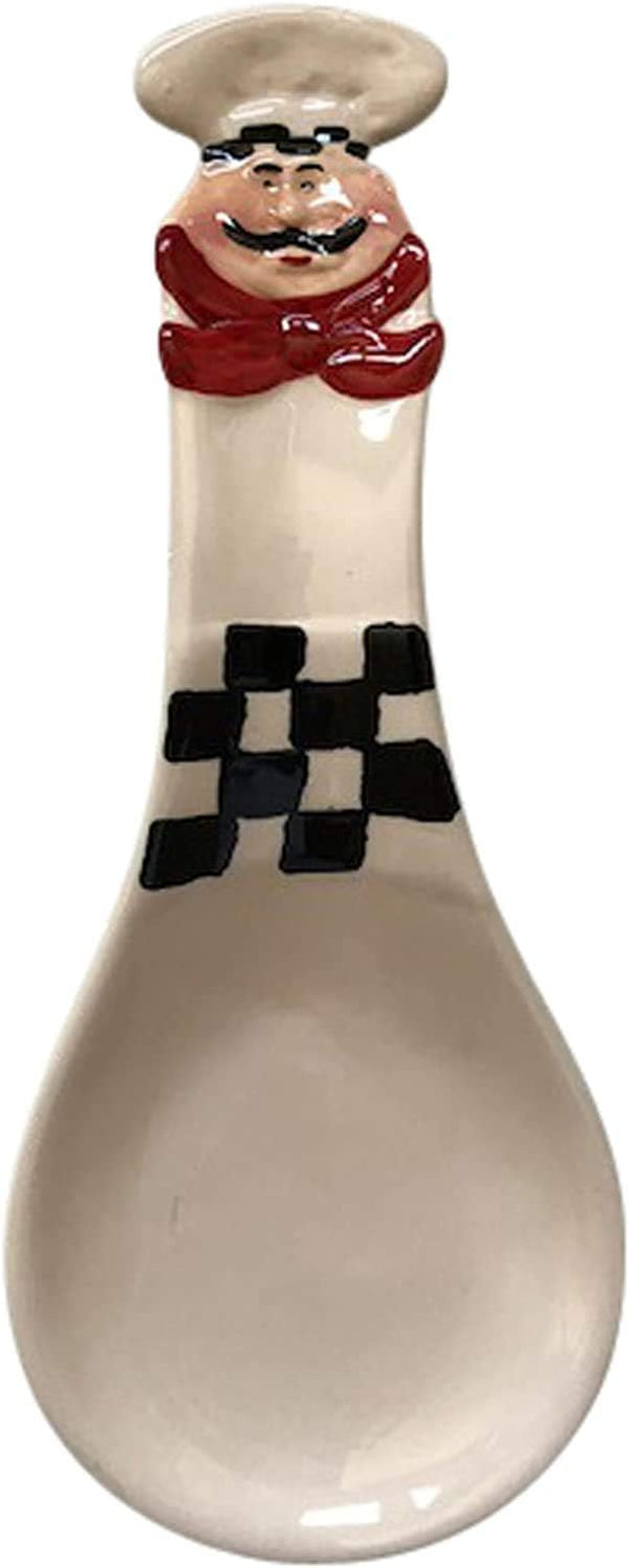 MT35 Fat Chef Kitchen Spoon Rest, Ceramic, White or Black, 8.6 x 3.5 Inches