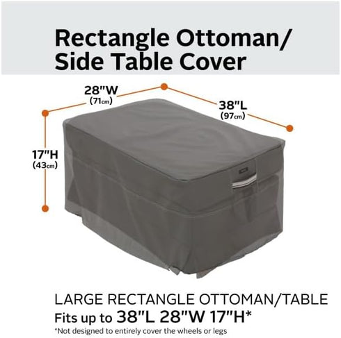 38 Inch Classic Accessories Ravenna Water-Resistant Rectangular Patio Ottoman/Table Cover, Outdoor Table Cover