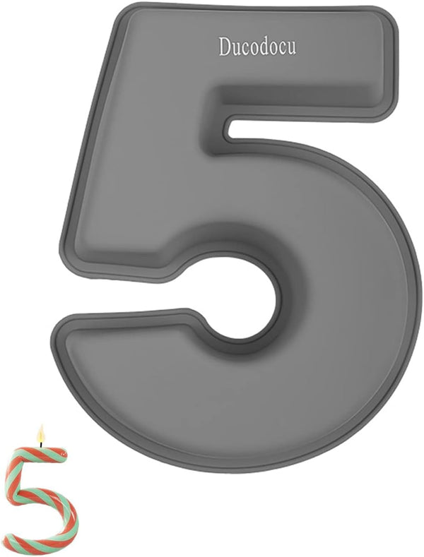 3D Silicone Cake Pans, Large Number Cake Mould for Birthday, Wedding, Anniversary, 10 Inch Number of 5 Gray