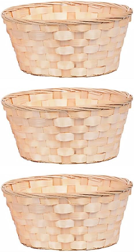 Wooden Berry Baskets, 3pcs Mini Woven Round Baskets for Food Serving and Candy Gift Container