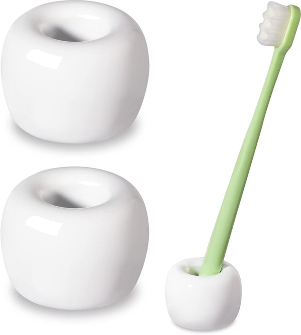 Urbanstrive Sleek Mini Ceramics Toothbrush Holder Stand, White, 2 Pack for Bathroom Vanity Countertops