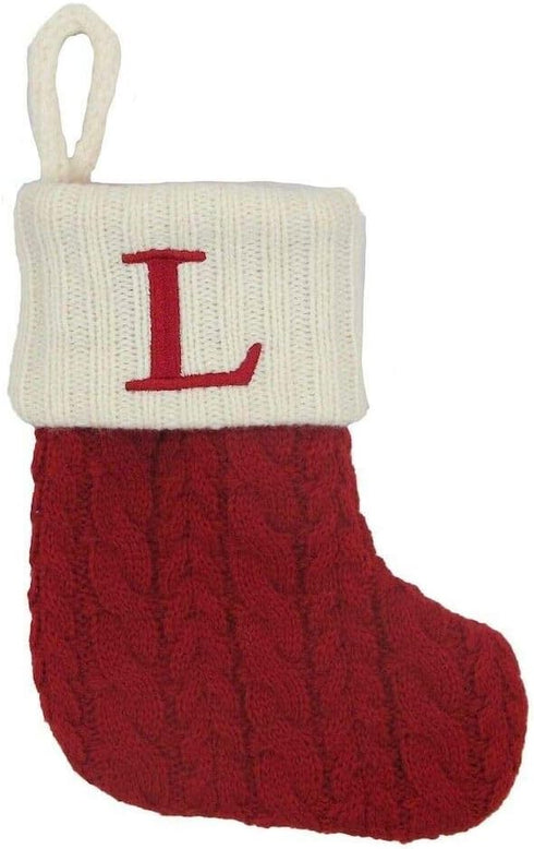 Mini 7-in Knit Monogram Wool & Wool Blend Christmas Stocking, Letter L