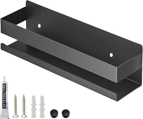 Floating Shelves Wall Mounted, Rustproof Stainless Steel Bathroom Shelf, Black Nail-Free Kitchen