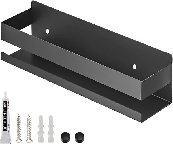 Floating Shelves Wall Mounted, Rustproof Stainless Steel Bathroom Shelf, Black Nail-Free Kitchen