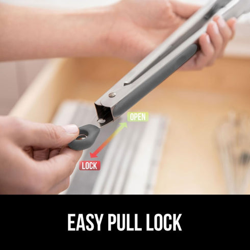 GORILLA GRIP Stainless Steel Heat Resistant Kitchen Tongs - 9 + 12 Inch Set of 2 BBQ Tong with Non Scratch Silicone Tip