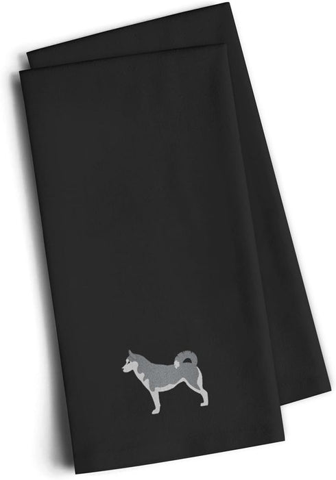 Caroline's Treasures BB3480BKTWE Siberian Husky Black Embroidered Towel Set of 2, Decorative Bathroom