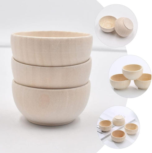 SEWACC 5pcs Unfinished Wooden Bowls, Unpainted Serving Bowls for Fruits, Salad, Cereal, Wood Crafts Bowls