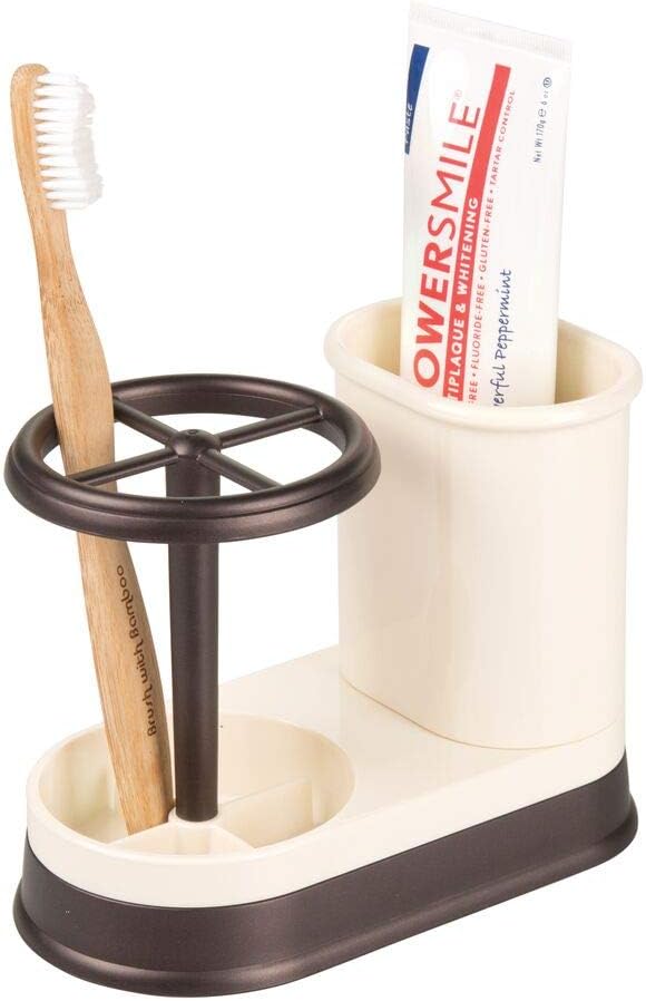 mDesign Decorative Bathroom Dental Storage Organizer Holder Stand for Electric Spin Toothbrush/Toothpaste