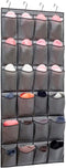 Over The Door Hanging Shoe Organizer, 24 Large Fabric Pockets Holder with 4 Sturdy Hooks (GREY)