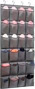 Over The Door Hanging Shoe Organizer, 24 Large Fabric Pockets Holder with 4 Sturdy Hooks (GREY)