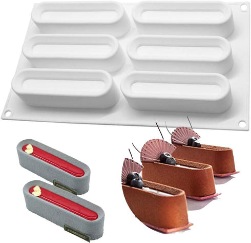 OCPO KITCHEN 6-Cavity Eclair Silicone Mold for Baking Mousse Cake, French Dessert, Pastry, Chocolate, Ice Cream