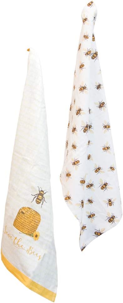 Boston International Cotton Kitchen Dishcloth Tea Towels, 28 x 18-Inches, Save the Bees