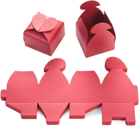 AWELL Burgundy Favor Box Bulk - 2.5x2x2.5 inches with Heart Bow, Pack of 50 Party Favor Boxes