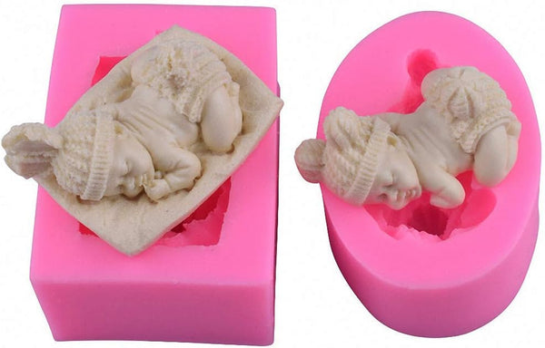 2Pcs 3D Sleeping Baby Silicone Chocolate Candy Fondant Mold, Handmade Soap Candle Mold for Baby Shower Party Decoration
