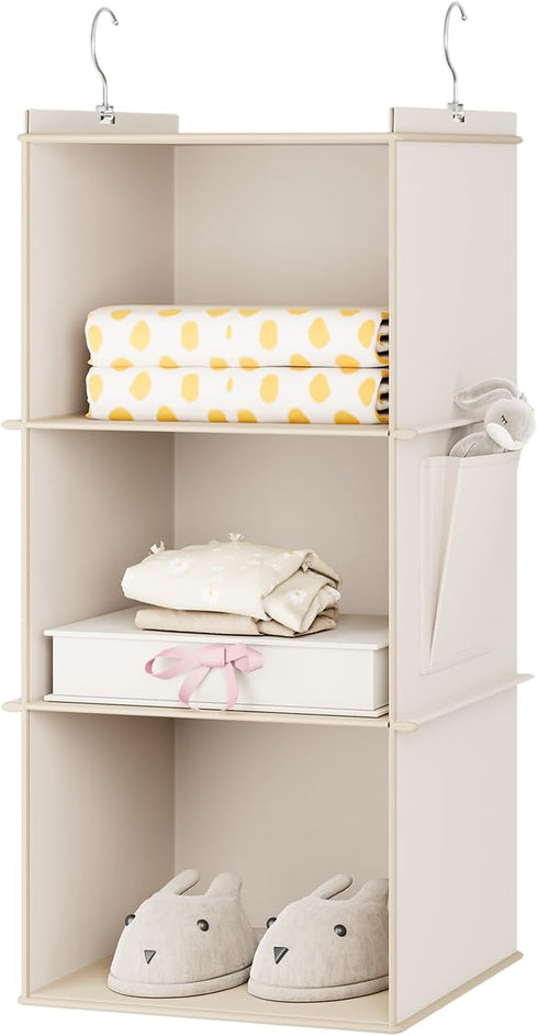 Hanging Closet Organizer - 3-Shelf Hanging Storage Shelves in Beige