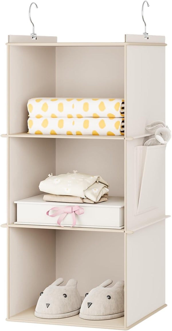 Hanging Closet Organizer - 3-Shelf Hanging Storage Shelves in Beige