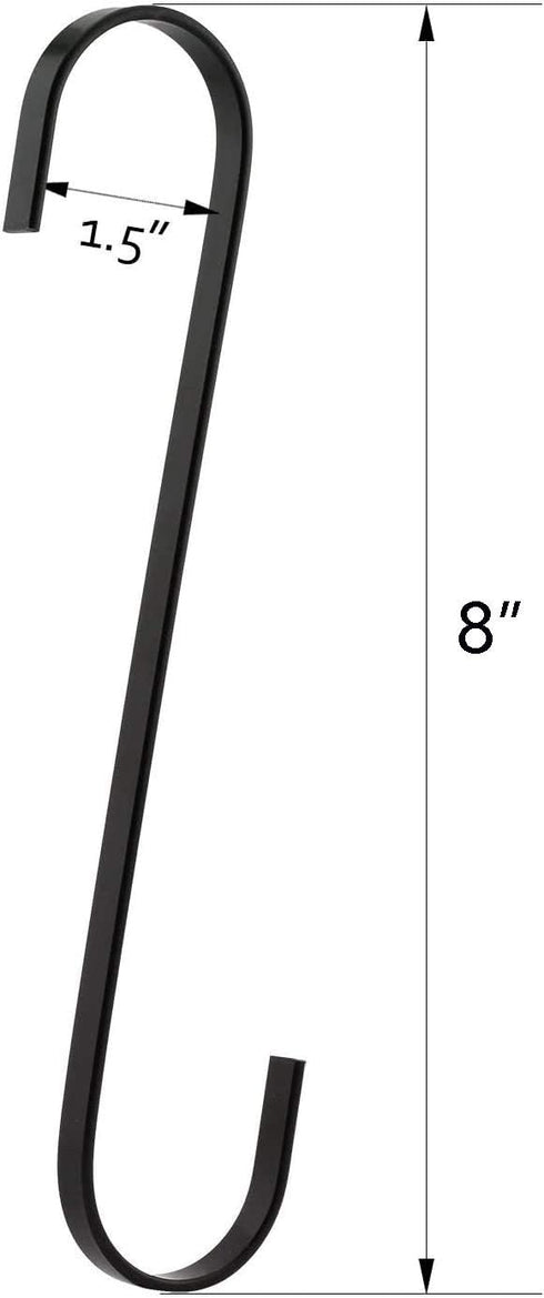 6-Pack 8 Inch Black Chrome Finish Steel Hanging Flat Hooks, Heavy-Duty S Hooks for Kitchenware, Gardening Tools