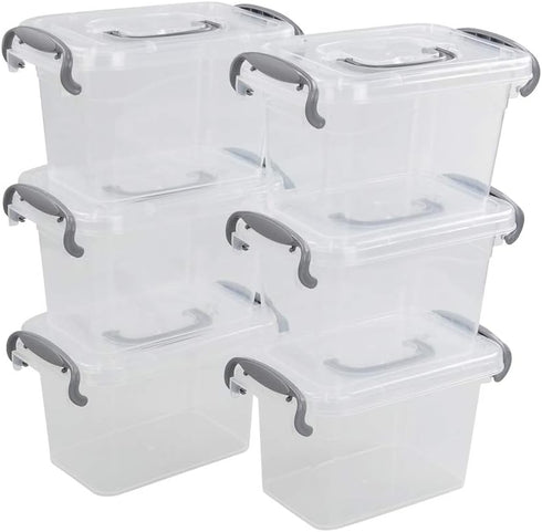 1.5 L Tiny Plastic Bins with Gray Handle, Mini Storage Box Organizer, 6-Pack