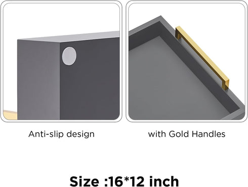 40cm x30cm Serving Trays with Handles, Grey Decorative Serving Tray, Ottoman Trays, Living Room, Bathroom, and Outdoors