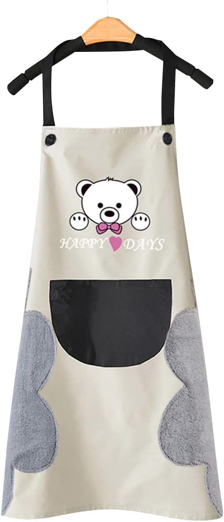 V-shine Women Kitchen Apron with Adjustable Neck and Hand Wipe Pockets for Cooking Baking