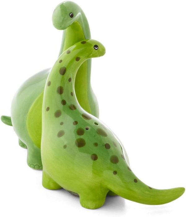 Salt & Pepper Green Brontosaurus Dinosaur Shaker Set, 3.75 Inches, Ceramic