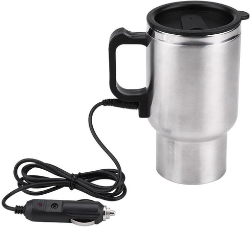 Car Electric Mug, 12V 450Ml Stainless Steel Travel Heating Cup for Coffee Tea, Travel Car Kettle with Airtight Lid,