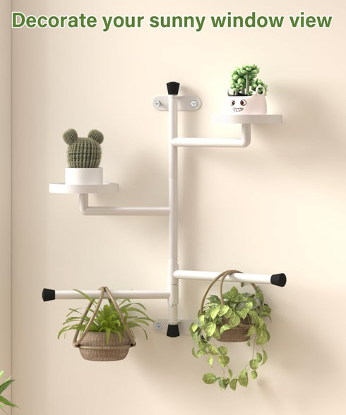 2-Tier 160 Window Plant Shelves, Rotating Indoor Wall Mounted Plant Holder Shelf for Haning Multiple Plants, Floating