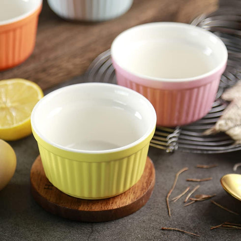 Ramekins 6oz Oven Safe, Creme Brulee and Souffle Dishes, Porcelain Baking Bowls, Set of 6, Pink