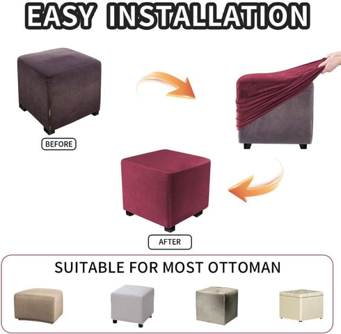 S/Length&Width:13-18"/Height:15-18",Wine Ottoman Covers Slipcover Square Ottoman Covers Protector for Footrest Foot