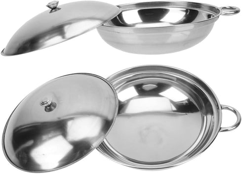 Kichvoe Stainless Steel Wok Pan with Lid, 2pcs Nonstick Frying Pan for Home Outdoor Camping BBQ, 22cm
