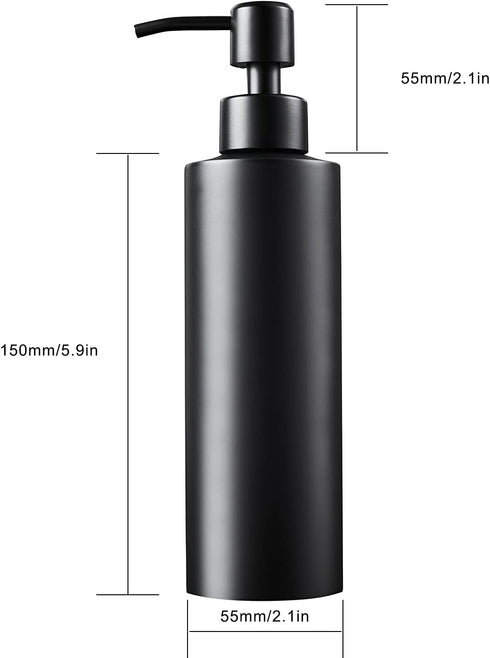 Soap Dispenser - Matte Black with Funnel and Non-Slip Coaster, 304 Stainless Steel Pump for Bathroom and Kitchen (12oz)