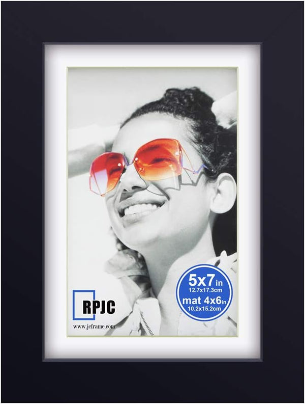 RPJC 5x7 inch Picture Frame, Solid Wood with High Definition Glass, Black, for 4x6 or 5x7 Photos