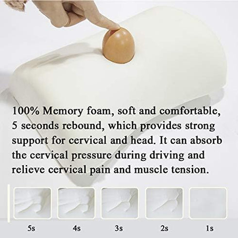 Car Headrest Neck Rest Pillow - 100% Memory Foam Leather Cushion for Driving, Relieve Neck Pain (Black)