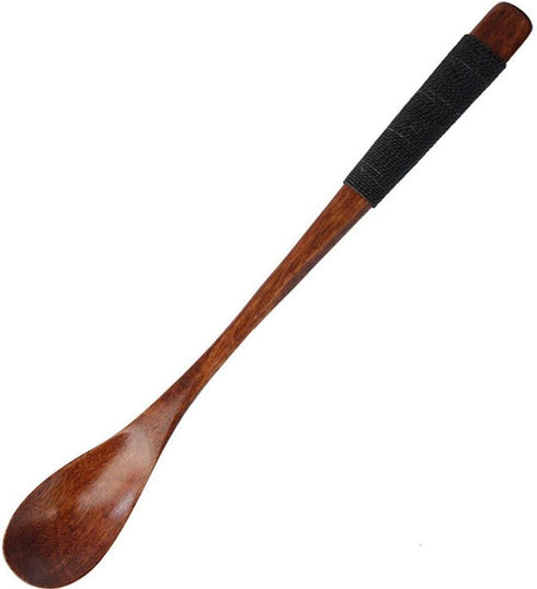 2 Set of Retro Handcrafted Wooden Long Coffee Tea Spoons with Cable Tie