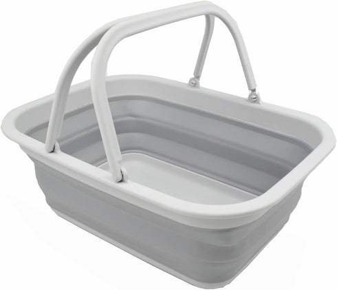 SAMMART 9.2L Collapsible Tub with Handle, Portable Outdoor Picnic Basket, Grey